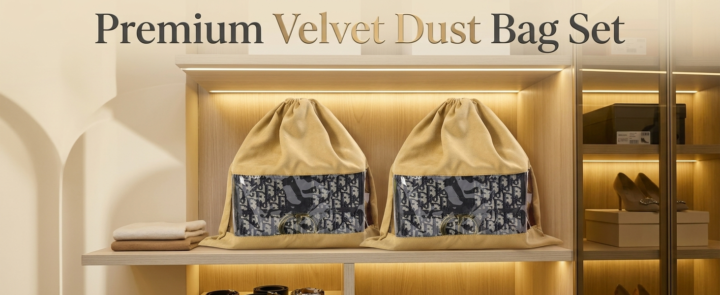 HASTHIP Velvet Dust Bags for Handbags, 2-Piece Set with Clear Window, Each 40 × 39CM