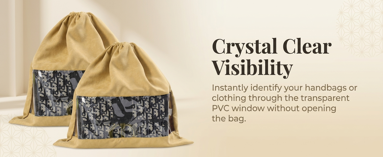HASTHIP Velvet Dust Bags for Handbags, 2-Piece Set with Clear Window, Each 40 × 39CM