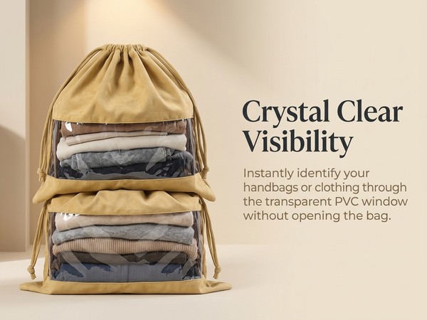 HASTHIP Velvet Dust Bags for Handbags, 2-Piece Set with Clear Window, Each 40 × 39CM