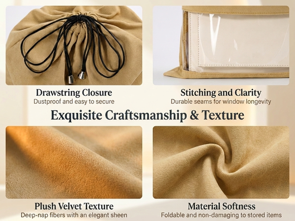 HASTHIP Velvet Dust Bags for Handbags, 2-Piece Set with Clear Window, Each 40 × 39CM