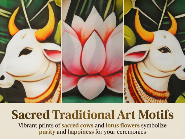 HASTHIP Floral Polyester Backdrop Cloth with Traditional Arch and Lotus Print for Ceremonies