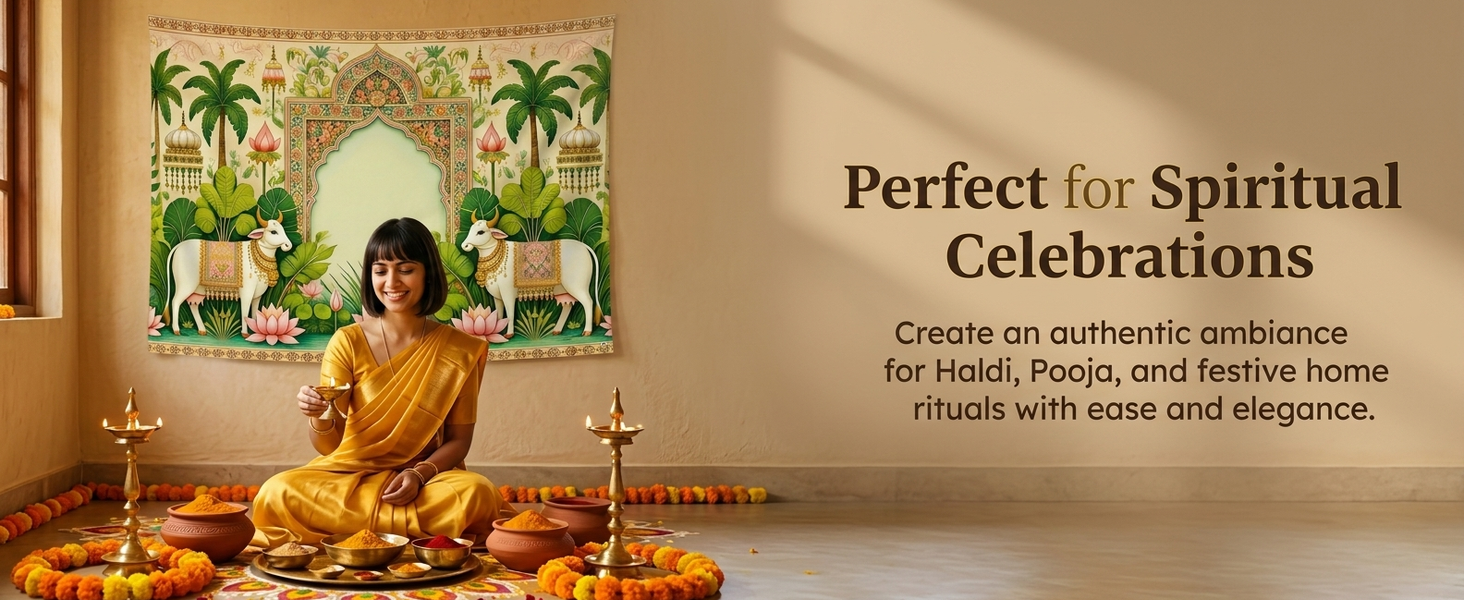 HASTHIP Floral Polyester Backdrop Cloth with Traditional Arch and Lotus Print for Ceremonies