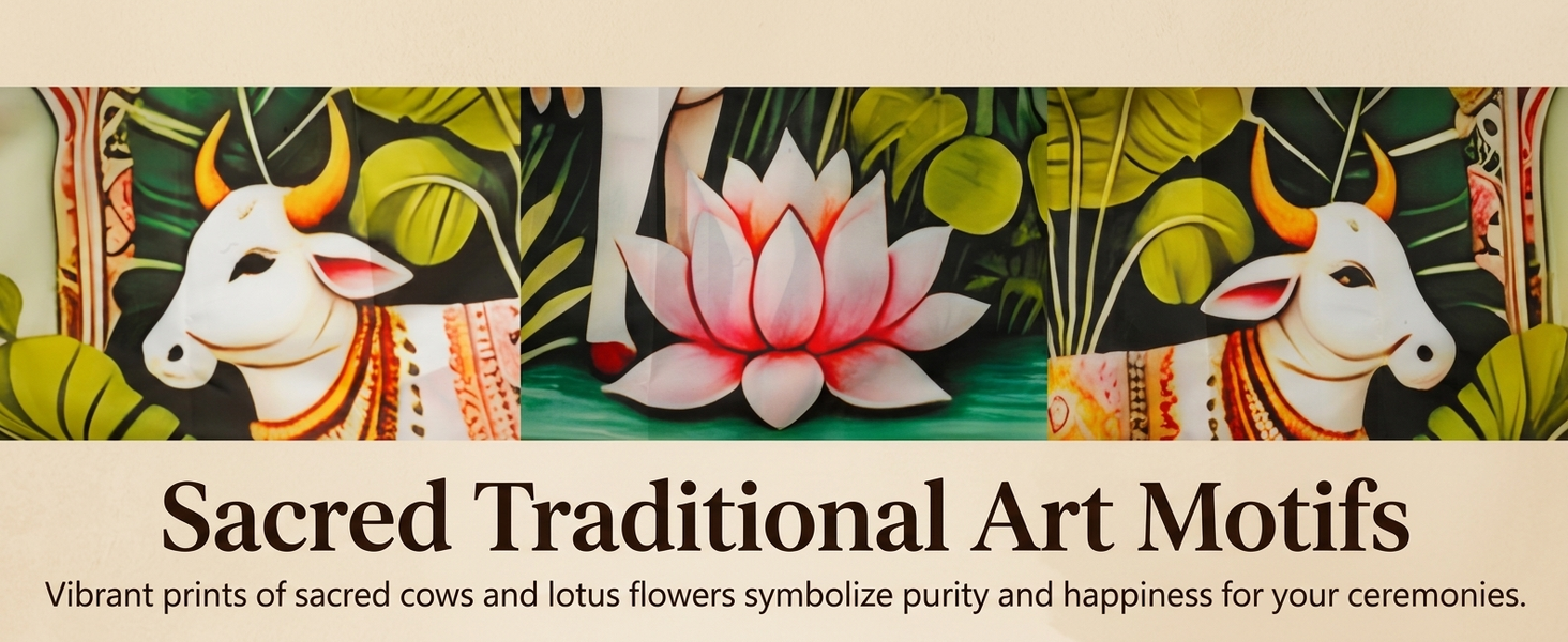 HASTHIP Floral Polyester Backdrop Cloth with Traditional Arch and Lotus Print for Ceremonies
