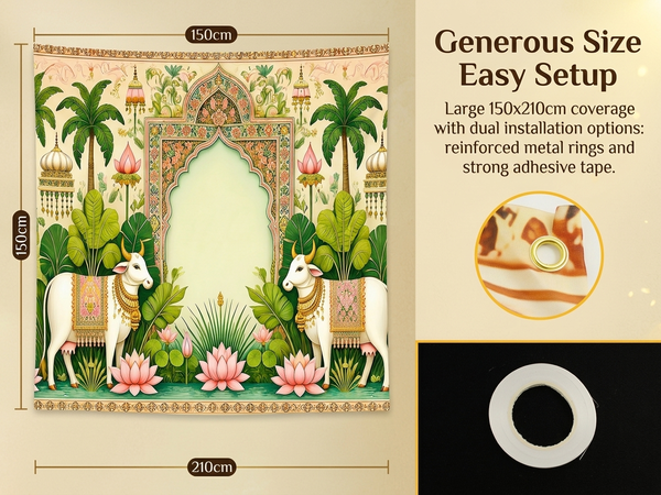 HASTHIP Floral Polyester Backdrop Cloth with Traditional Arch and Lotus Print for Ceremonies