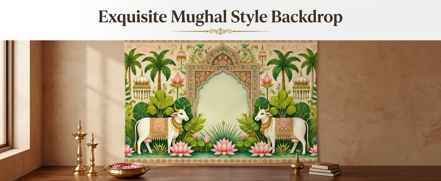 HASTHIP Floral Polyester Backdrop Cloth with Traditional Arch and Lotus Print for Ceremonies