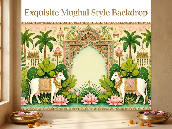 HASTHIP Floral Polyester Backdrop Cloth with Traditional Arch and Lotus Print for Ceremonies