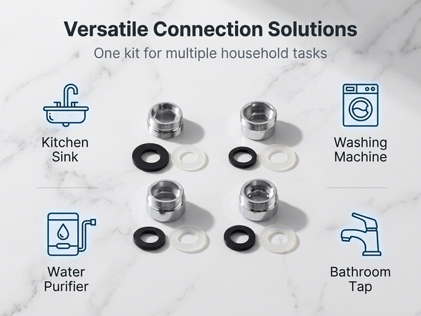 HASTHIP Tap Connector Adapter Kit with Stainless Steel Build and Four Thread Options for Household Use