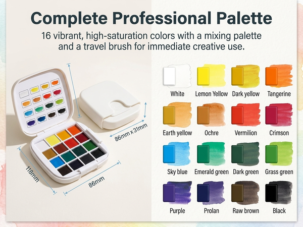 HASTHIP Mini Watercolor Paint Set with 16 Colors, Compact Travel Kit for Outdoor Painting