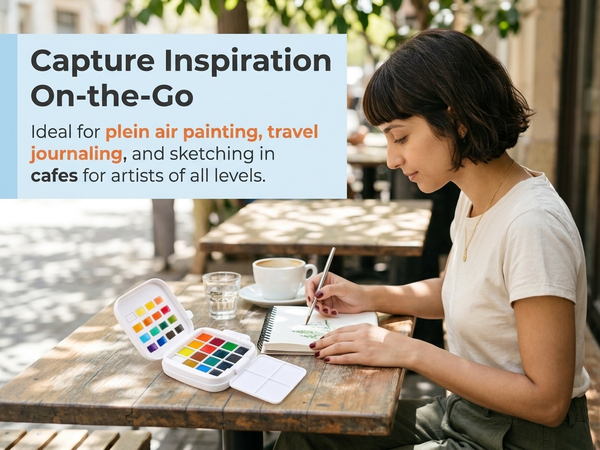 HASTHIP Mini Watercolor Paint Set with 16 Colors, Compact Travel Kit for Outdoor Painting