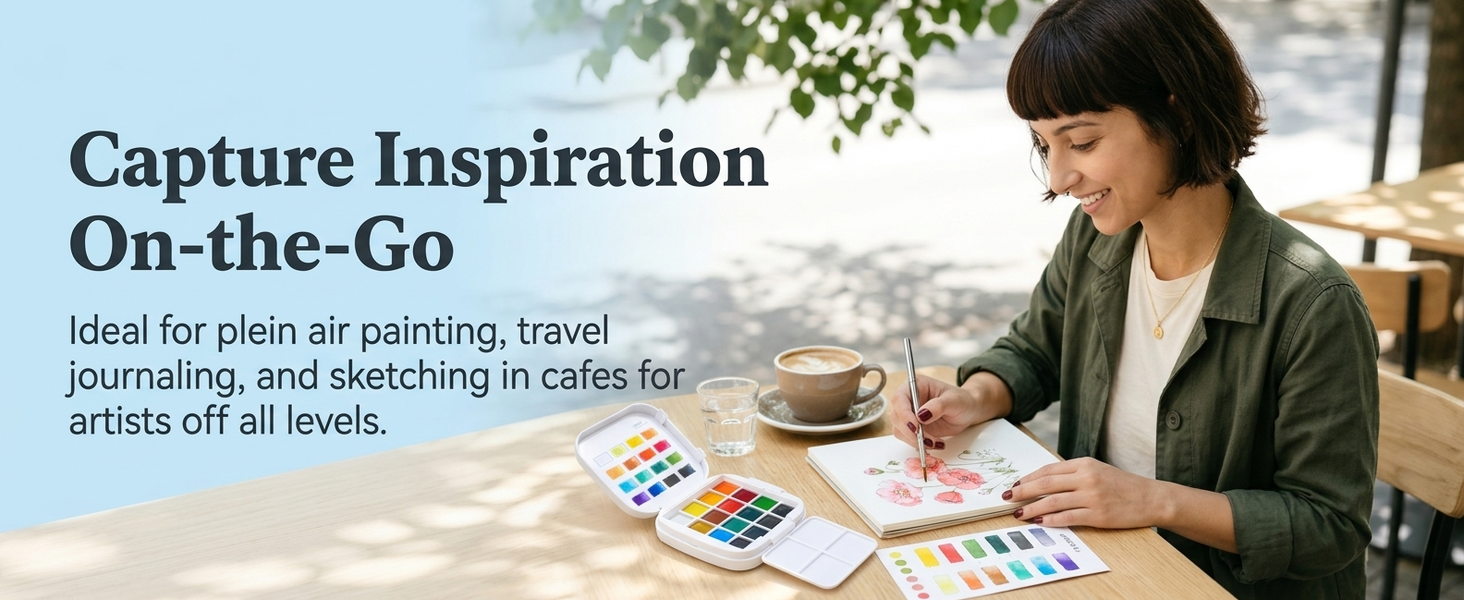HASTHIP Mini Watercolor Paint Set with 16 Colors, Compact Travel Kit for Outdoor Painting