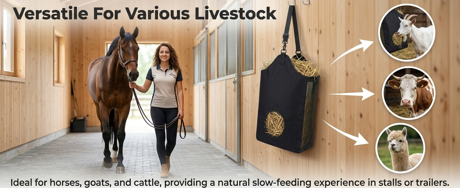 Qpets Slow Feed Hay Bag Hanging Feeder with Adjustable Strap and 600D Oxford Fabric