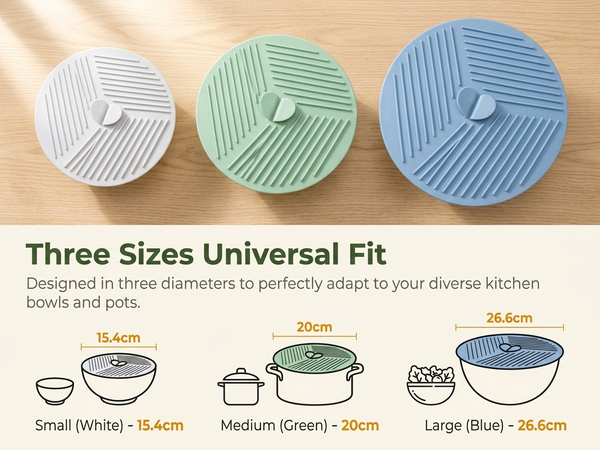 HASTHIP Silicone Lids for Bowls, Three Sizes, Microwave Splatter Covers and Heat-Resistant Mats