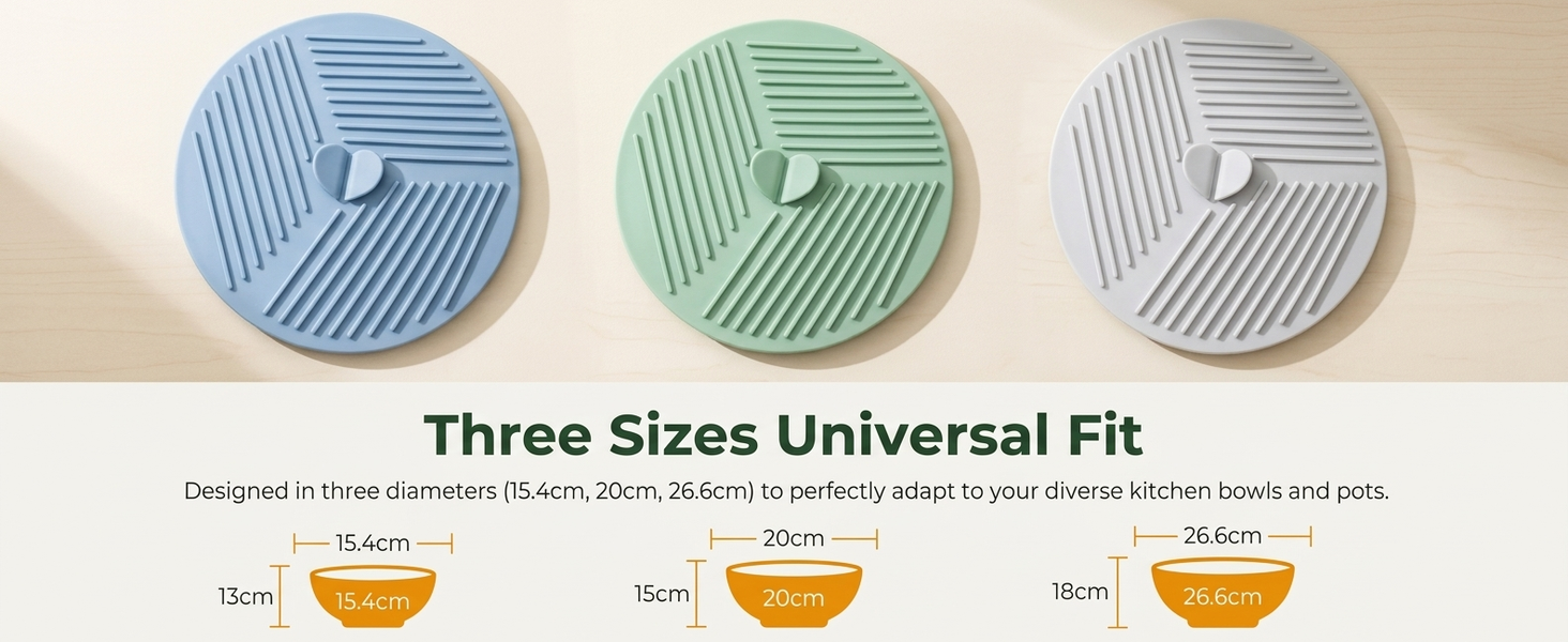 HASTHIP Silicone Lids for Bowls, Three Sizes, Microwave Splatter Covers and Heat-Resistant Mats