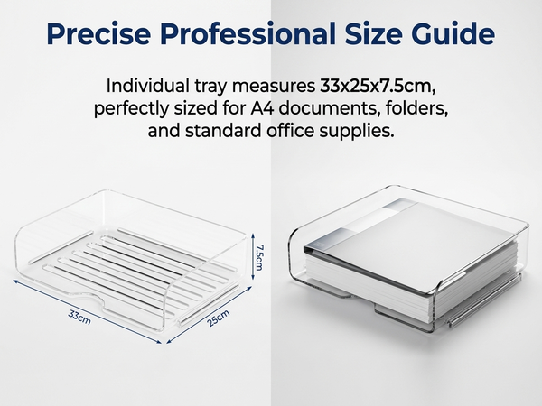 HASTHIP 4 Tier Acrylic Paper Organizer with Stackable Trays and a Wide Front Opening