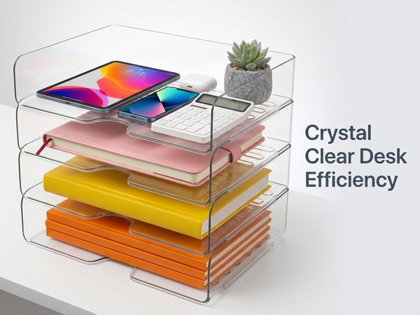 HASTHIP 4 Tier Acrylic Paper Organizer with Stackable Trays and a Wide Front Opening