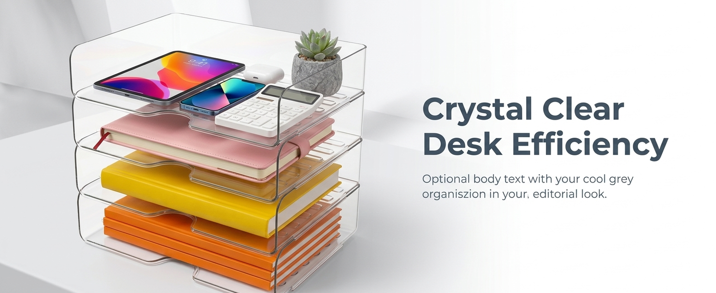 HASTHIP 4 Tier Acrylic Paper Organizer with Stackable Trays and a Wide Front Opening
