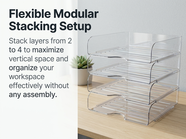 HASTHIP 4 Tier Acrylic Paper Organizer with Stackable Trays and a Wide Front Opening