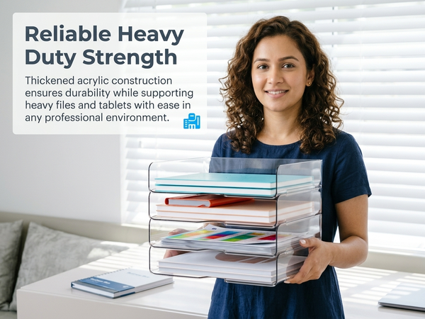 HASTHIP 4 Tier Acrylic Paper Organizer with Stackable Trays and a Wide Front Opening