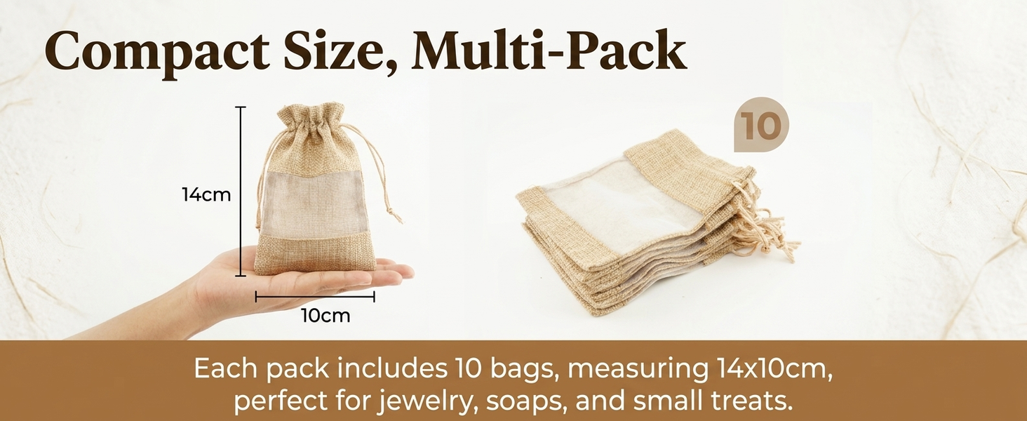 HASTHIP 10-Pack Burlap and Organza Drawstring Gift Bags, 10×14 cm, Beige for Favors
