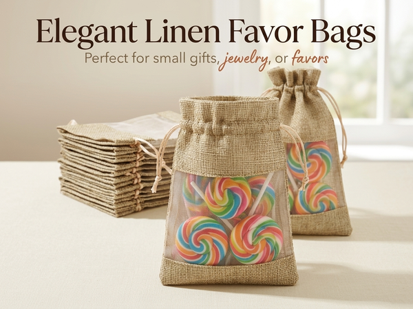 HASTHIP 10-Pack Burlap and Organza Drawstring Gift Bags, 10×14 cm, Beige for Favors