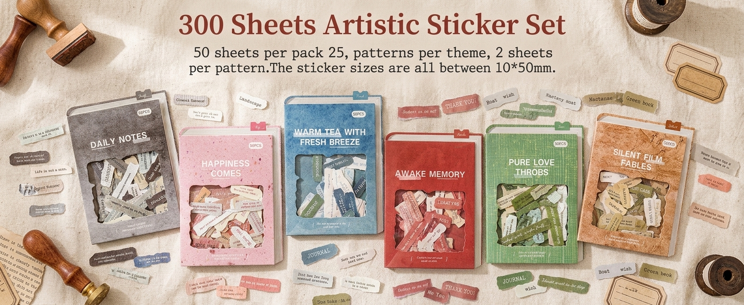 HASTHIP Broken Heart Paper Sticker Set, 300 Sheets in 6 Styles for Journals and Crafts