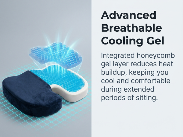 HASTHIP Cool Gel and Memory Foam Coccyx Cushion with U-Shaped Design and Non-Slip Base
