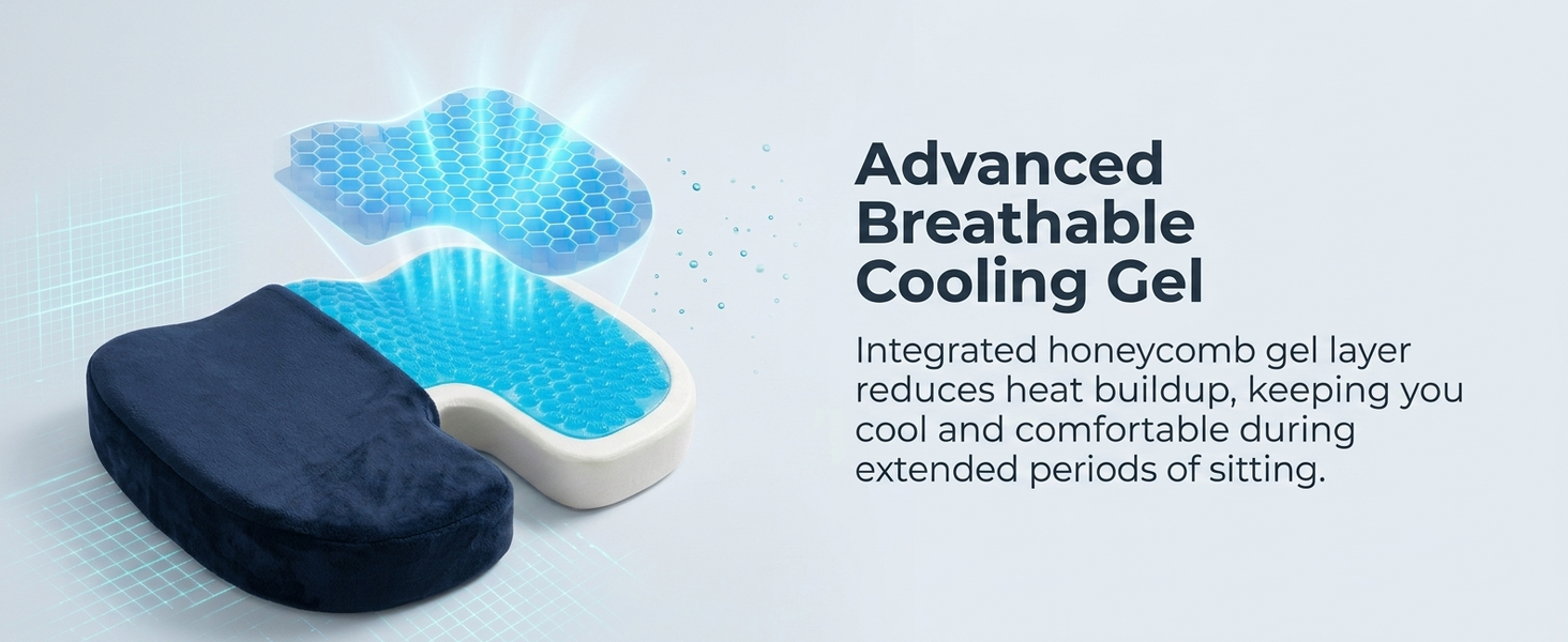 HASTHIP Cool Gel and Memory Foam Coccyx Cushion with U-Shaped Design and Non-Slip Base