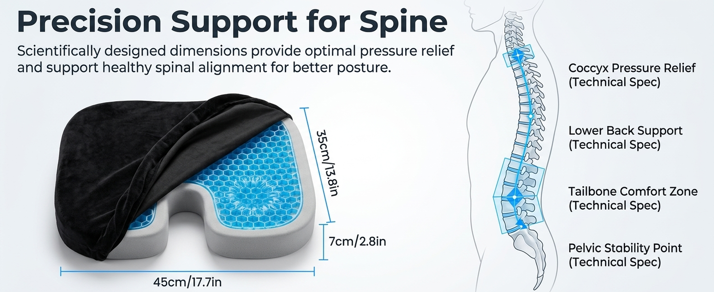 HASTHIP Cool Gel and Memory Foam Coccyx Cushion with U-Shaped Design and Non-Slip Base