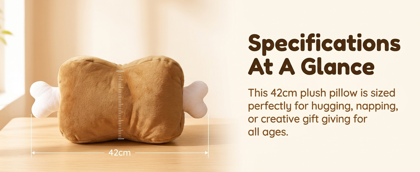 HASTHIP 42CM Meat Bone Plush Pillow with Soft Cotton Filling for Naps and Home Décor