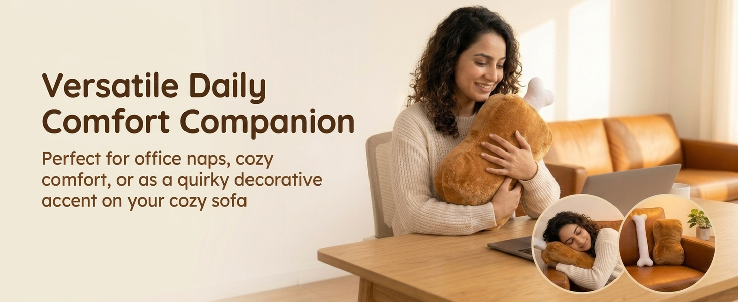 HASTHIP 42CM Meat Bone Plush Pillow with Soft Cotton Filling for Naps and Home Décor