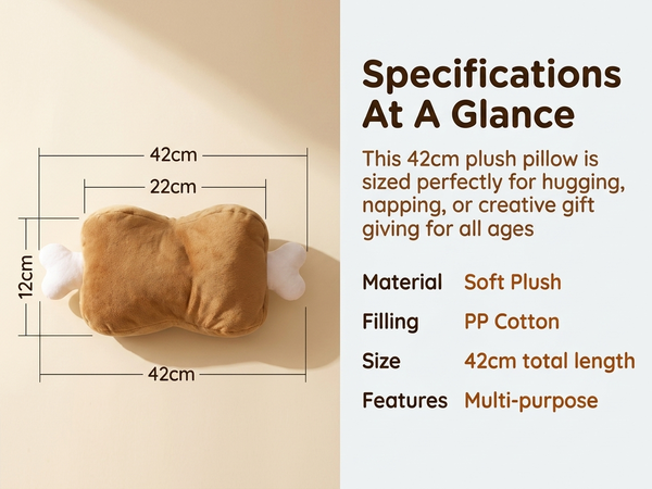 HASTHIP 42CM Meat Bone Plush Pillow with Soft Cotton Filling for Naps and Home Décor