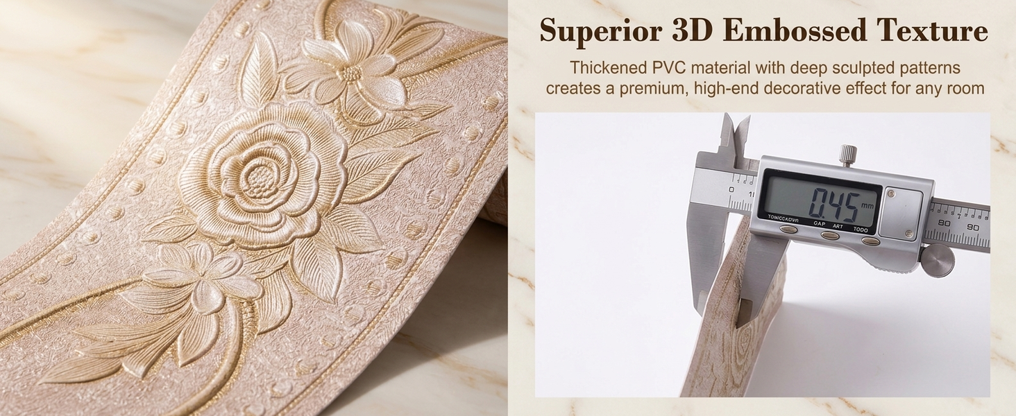 HASTHIP 3D Floral Peel-and-Stick Wallpaper Border, Water-Resistant Trim for Home Interiors