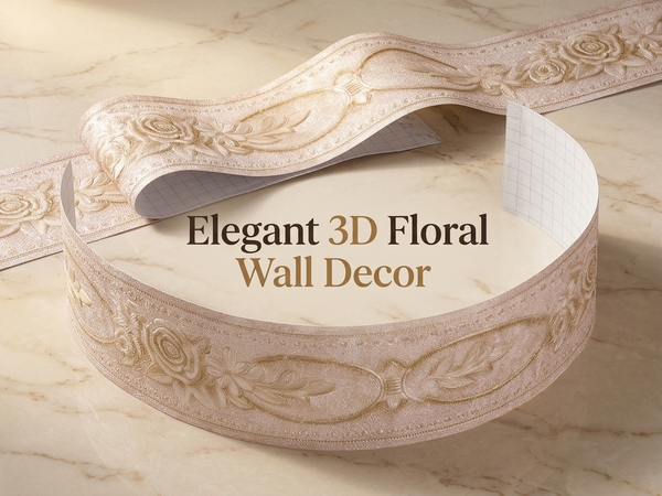 HASTHIP 3D Floral Peel-and-Stick Wallpaper Border, Water-Resistant Trim for Home Interiors