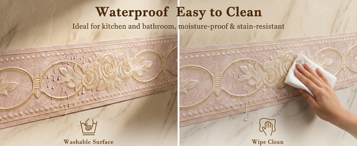 HASTHIP 3D Floral Peel-and-Stick Wallpaper Border, Water-Resistant Trim for Home Interiors