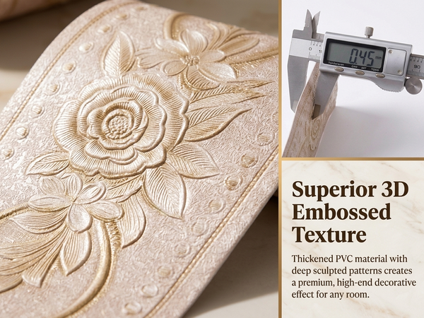 HASTHIP 3D Floral Peel-and-Stick Wallpaper Border, Water-Resistant Trim for Home Interiors