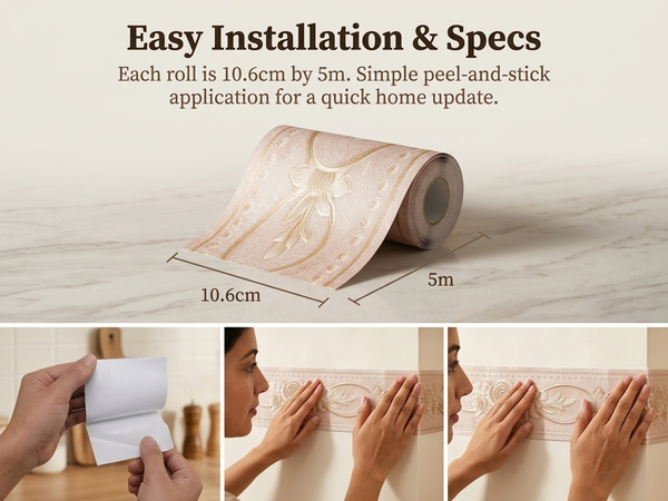 HASTHIP 3D Floral Peel-and-Stick Wallpaper Border, Water-Resistant Trim for Home Interiors