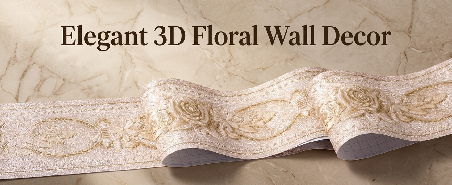 HASTHIP 3D Floral Peel-and-Stick Wallpaper Border, Water-Resistant Trim for Home Interiors