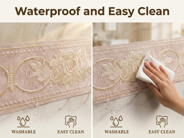 HASTHIP 3D Floral Peel-and-Stick Wallpaper Border, Water-Resistant Trim for Home Interiors