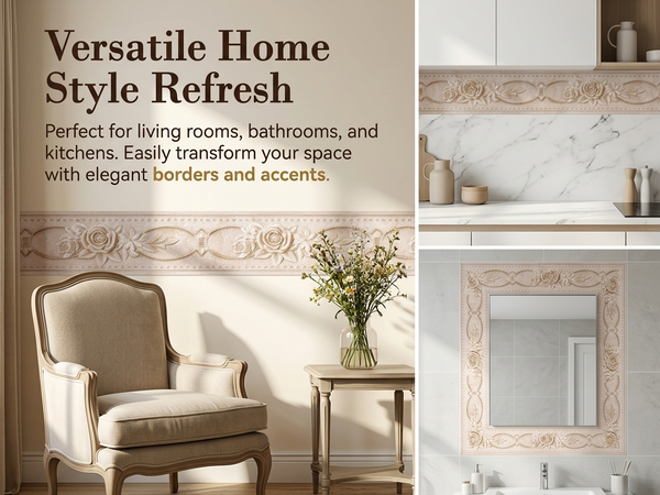 HASTHIP 3D Floral Peel-and-Stick Wallpaper Border, Water-Resistant Trim for Home Interiors