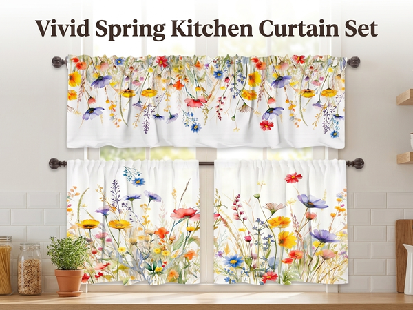 HASTHIP 3PCS Spring Kitchen Curtains and Valances Set