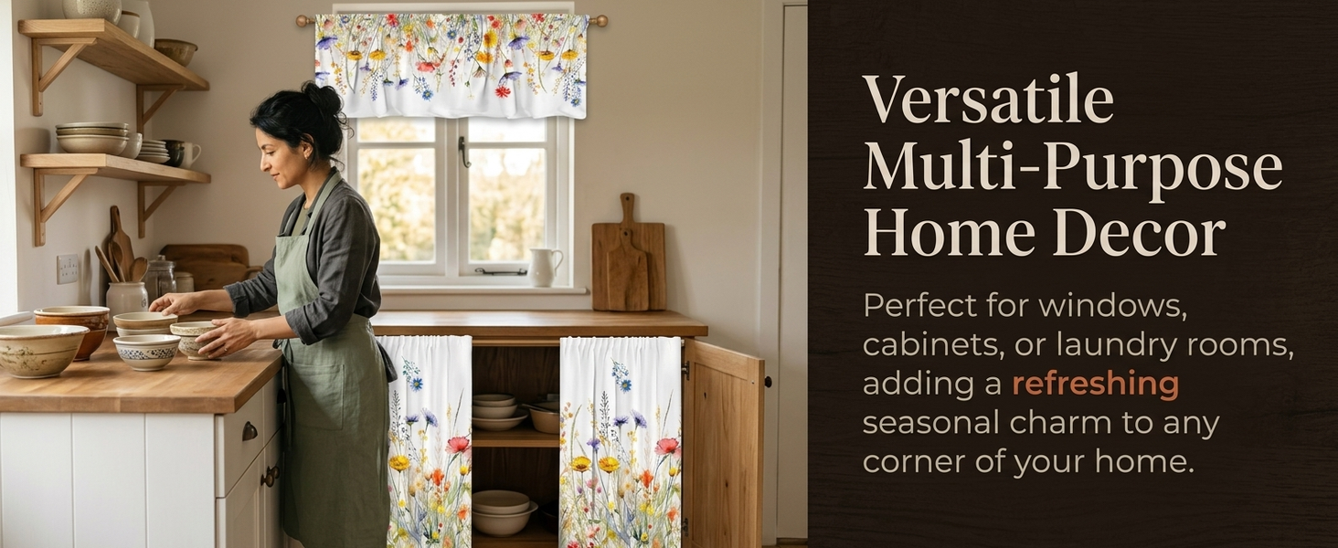 HASTHIP 3PCS Spring Kitchen Curtains and Valances Set