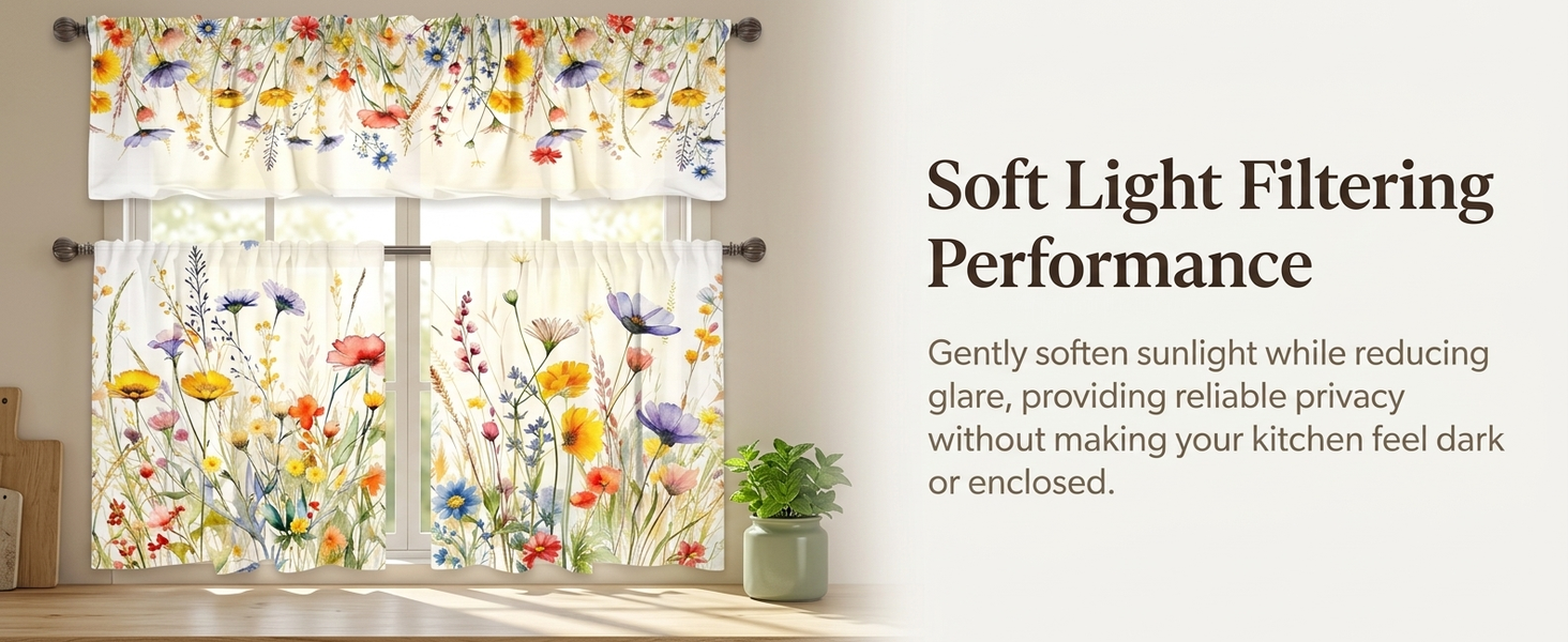 HASTHIP 3PCS Spring Kitchen Curtains and Valances Set