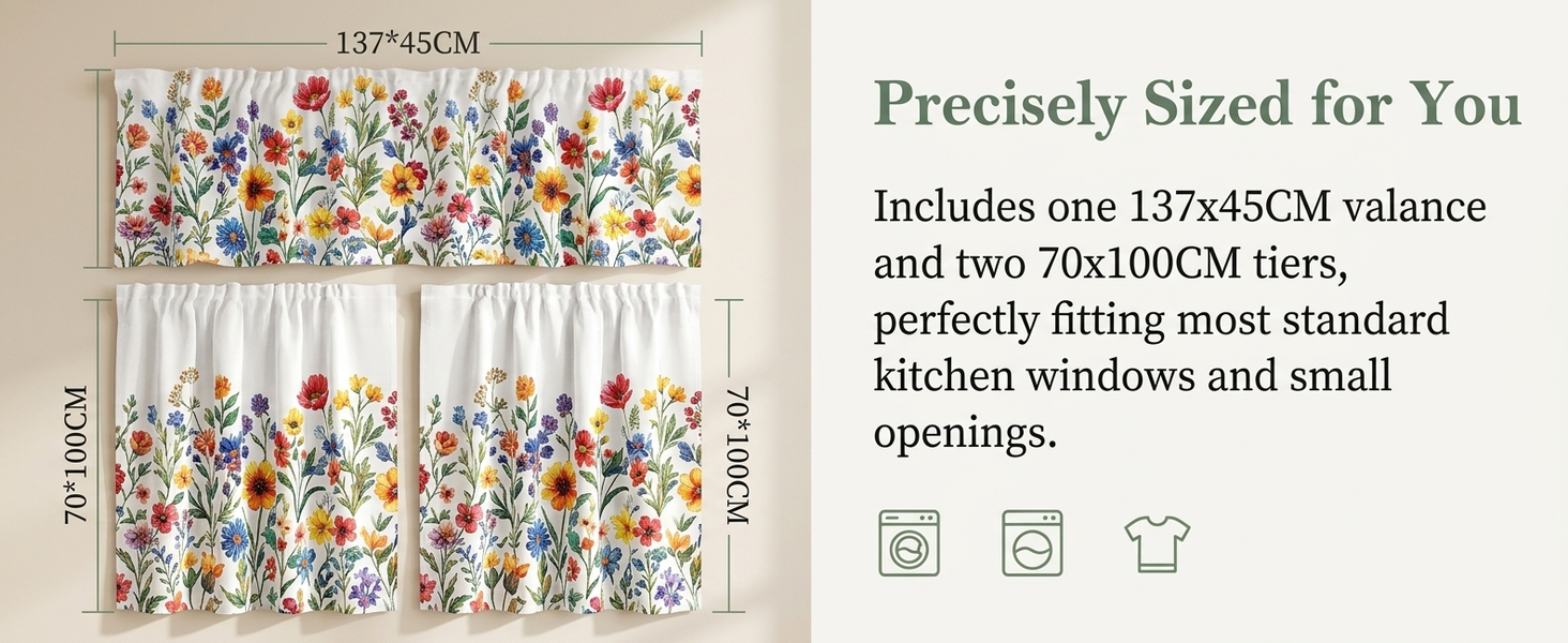 HASTHIP 3PCS Spring Kitchen Curtains and Valances Set