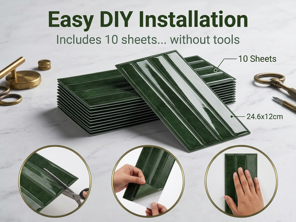 HASTHIP 10-Sheet Peel-and-Stick 3D Backsplash Tiles with Raised Gel Finish for Indoor Walls