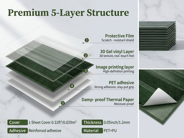 HASTHIP 10-Sheet Peel-and-Stick 3D Backsplash Tiles with Raised Gel Finish for Indoor Walls
