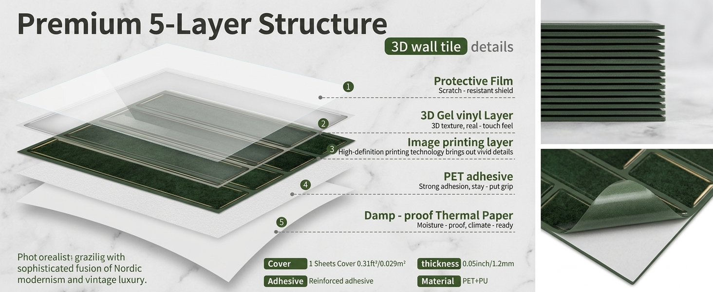 HASTHIP 10-Sheet Peel-and-Stick 3D Backsplash Tiles with Raised Gel Finish for Indoor Walls