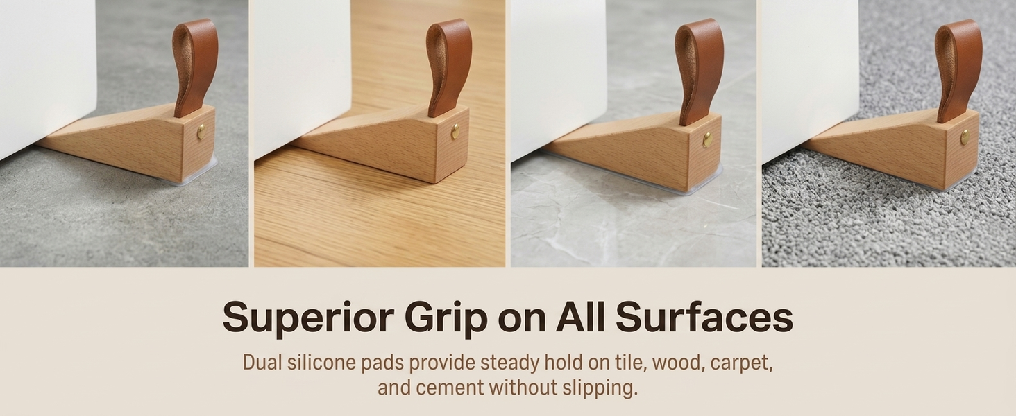 HASTHIP Adjustable Wood Door Stopper with Solid Beech Wood and Non-Slip Silicone Base