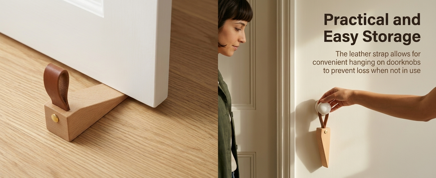 HASTHIP Adjustable Wood Door Stopper with Solid Beech Wood and Non-Slip Silicone Base