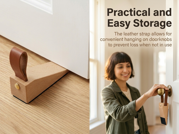 HASTHIP Adjustable Wood Door Stopper with Solid Beech Wood and Non-Slip Silicone Base