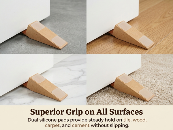 HASTHIP Adjustable Wood Door Stopper with Solid Beech Wood and Non-Slip Silicone Base